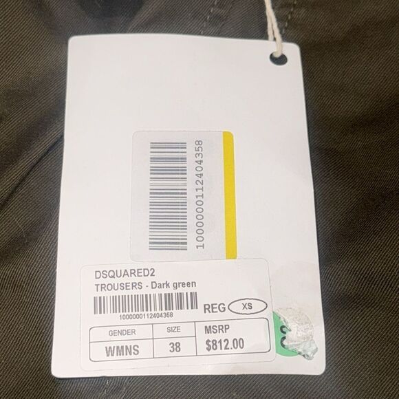 NWT Dsquared2 Tapered Leg Trousers Olive GREEN Size IT 38/ US 2 - Picture 13 of 16